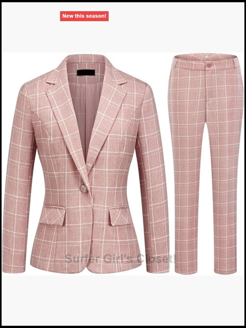 Women's 2 Piece Plaid Business Suit Set with Blazer & Pants